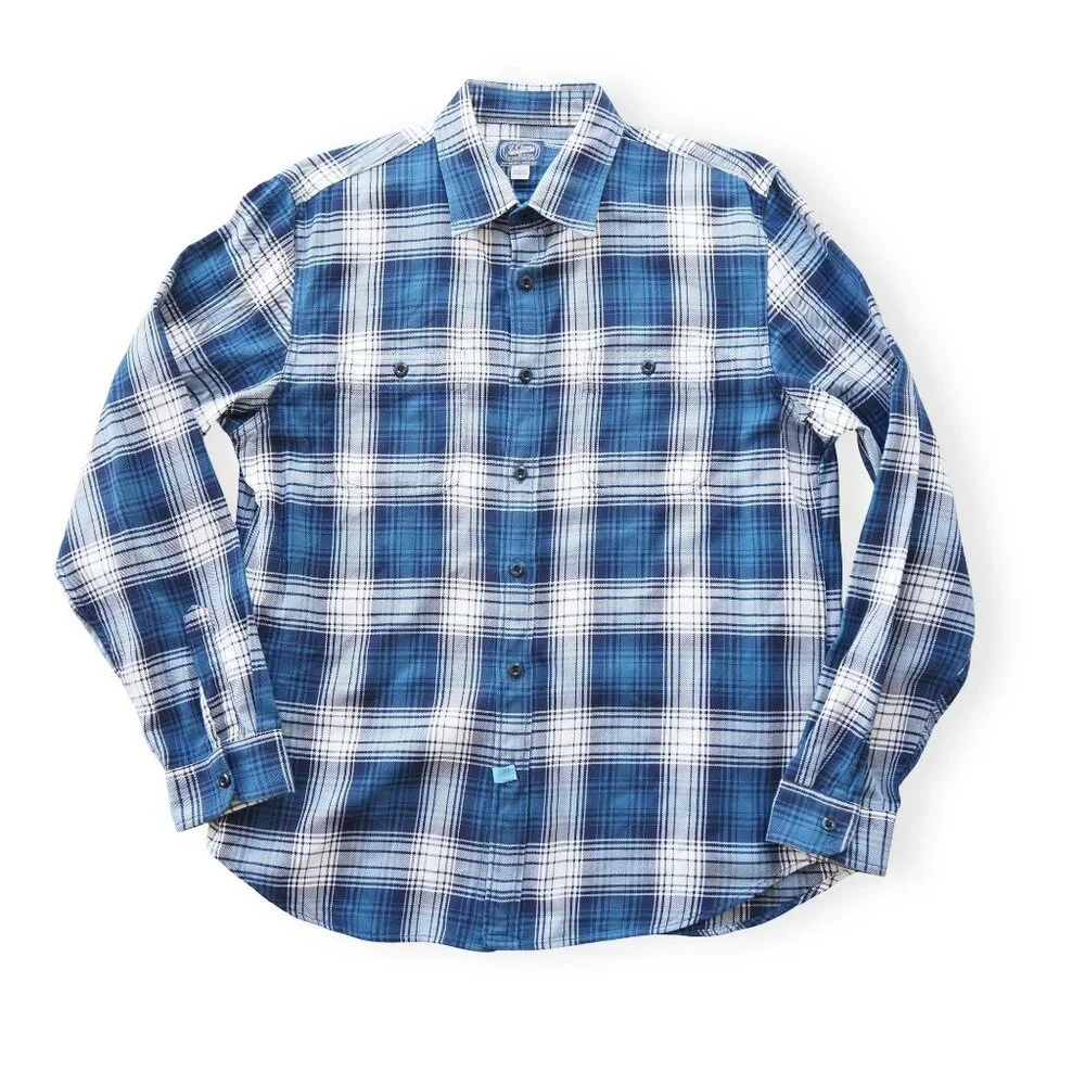J. Crew Men's L Sportsmen's Outfitters Plaid‎ Button Down Shirt Blue / White